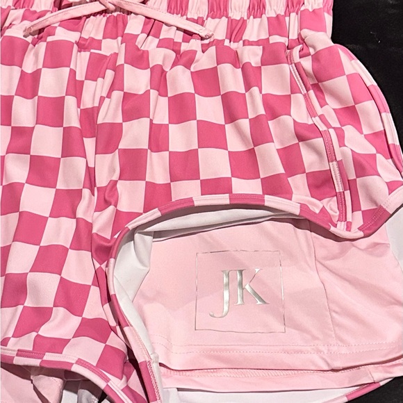 Jady K Pink Checkerboard Athletic Shorts with Drawstring - Picture 3 of 5